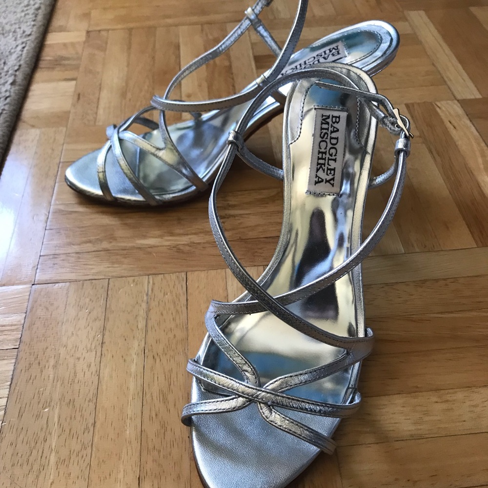 Badgley Mischka Silver Dress Sandals Heels Ava II - Picture 4 of 6